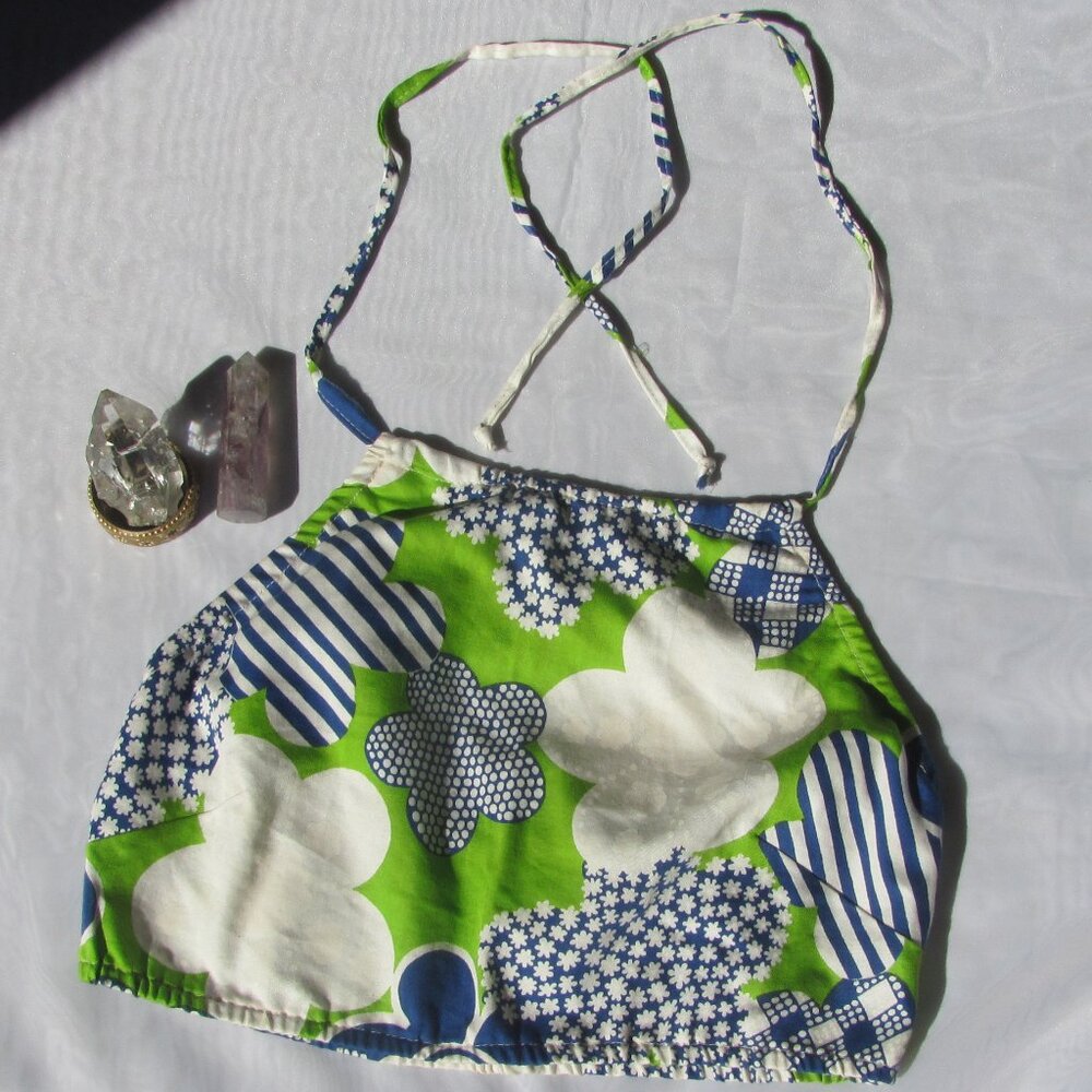 New Handcrafted Retro Cotton Halter Top XS Hippie Beach Festival Cottagecore